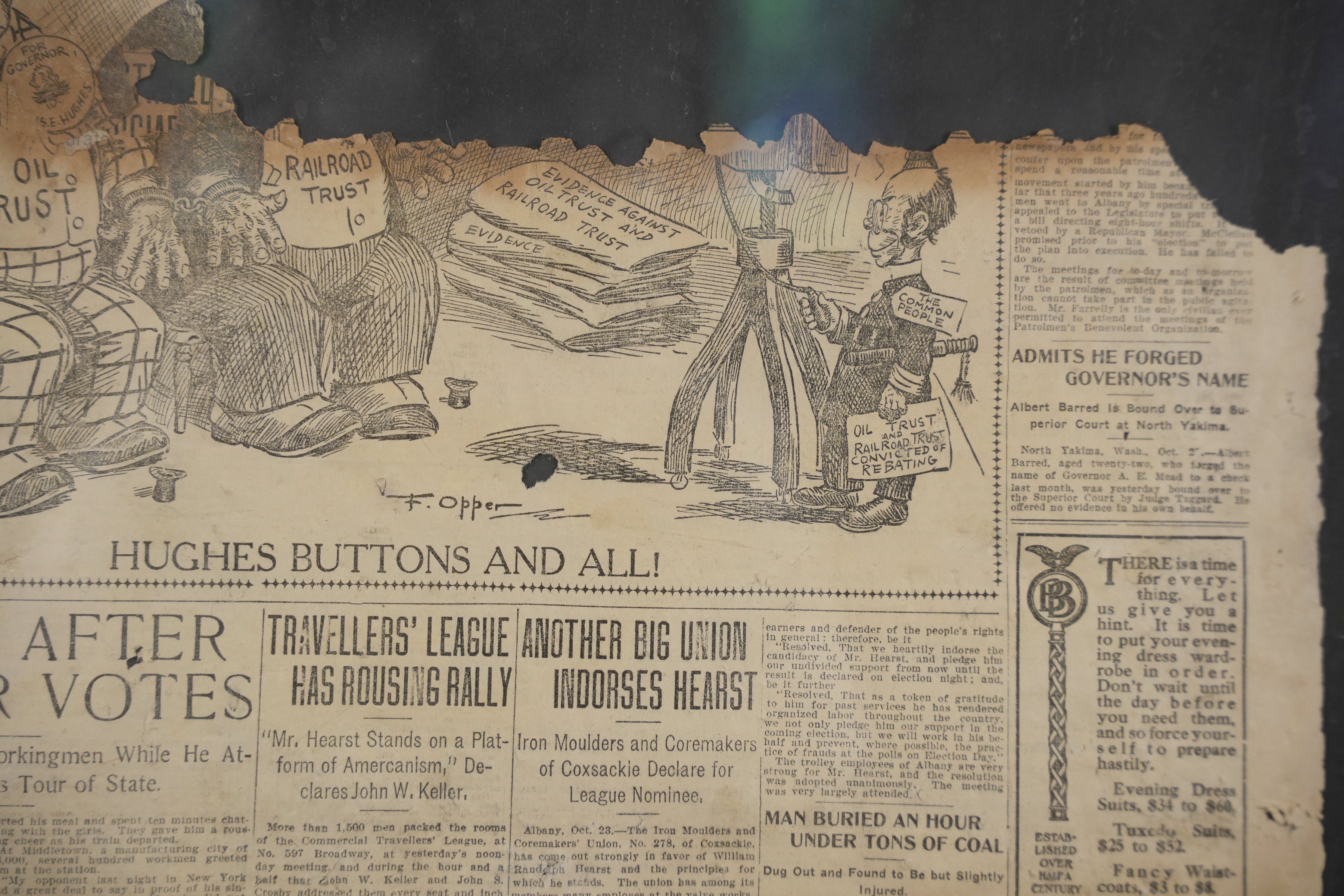 Framed Antique Brooklyn Newspaper Fragments — detail 1