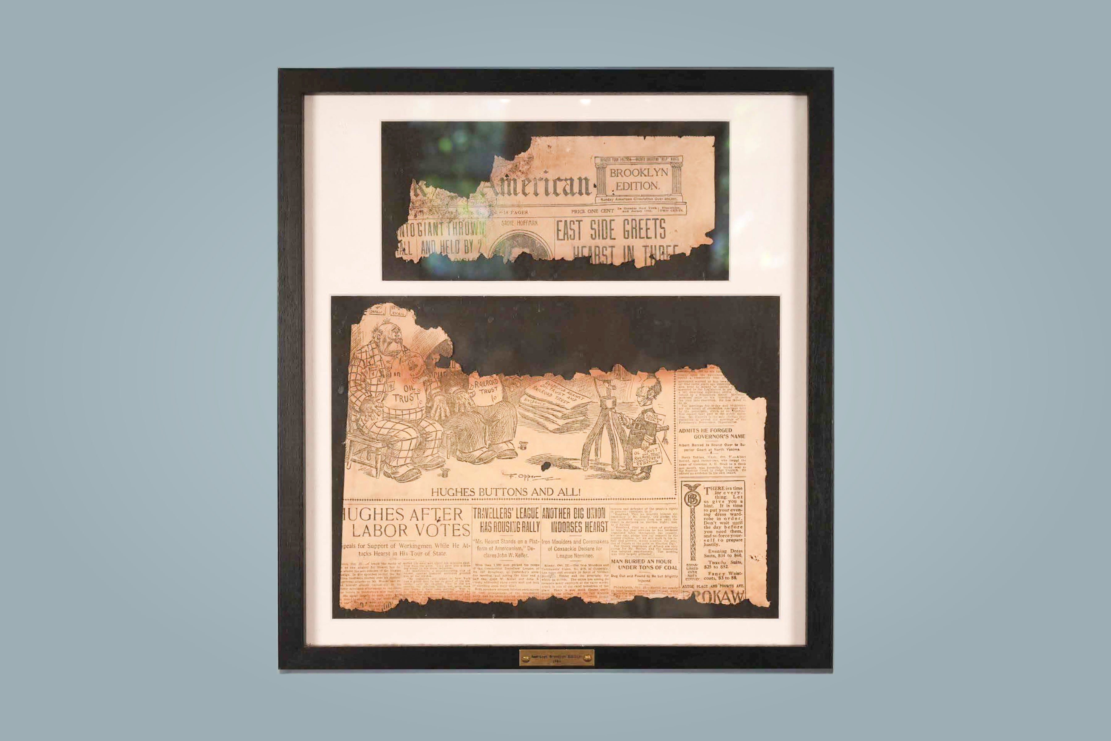 Framed Antique Brooklyn Newspaper Fragments — main view