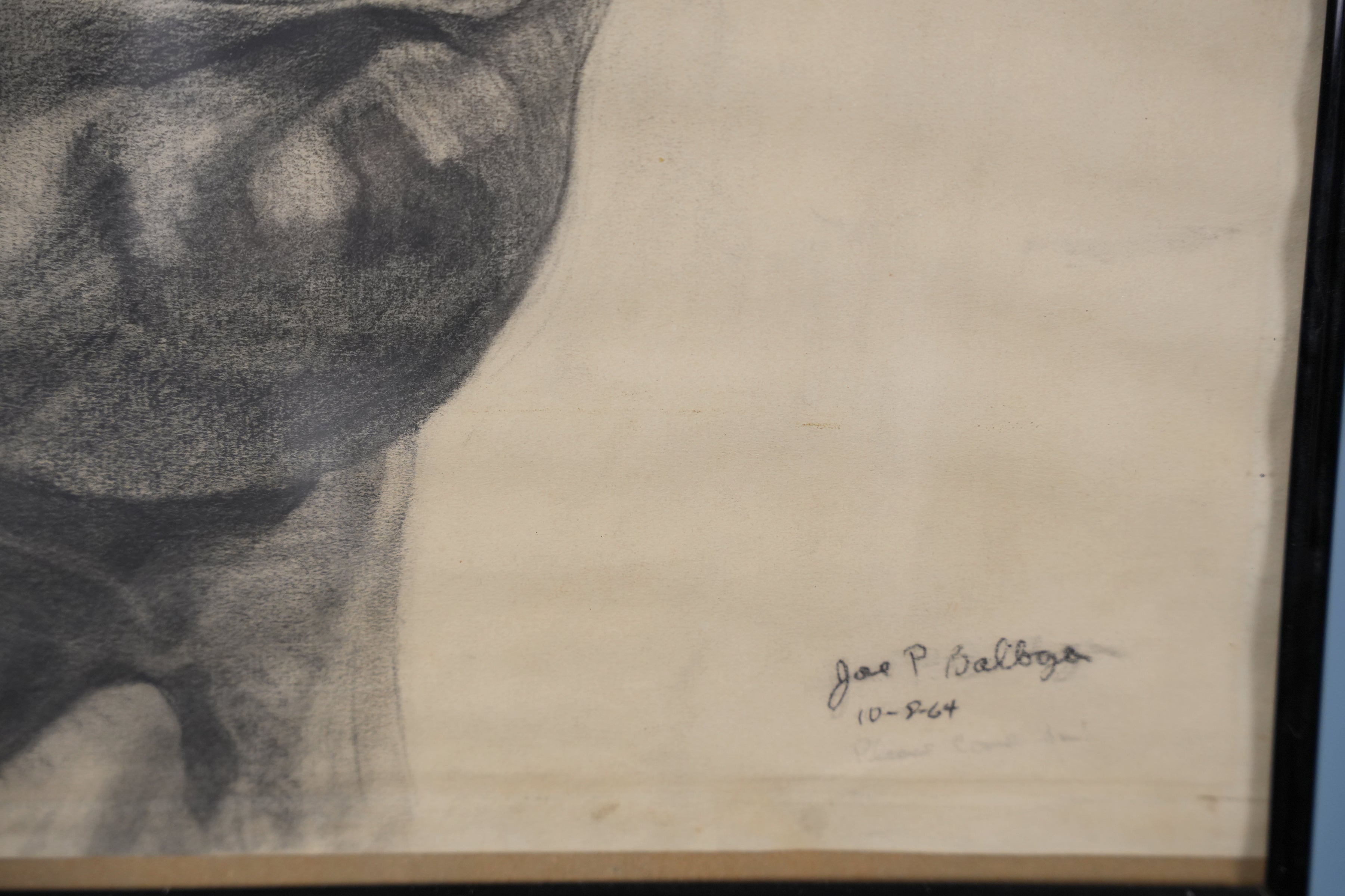Charcoal Close-Up Portrait, Signed 1964 — detail 2