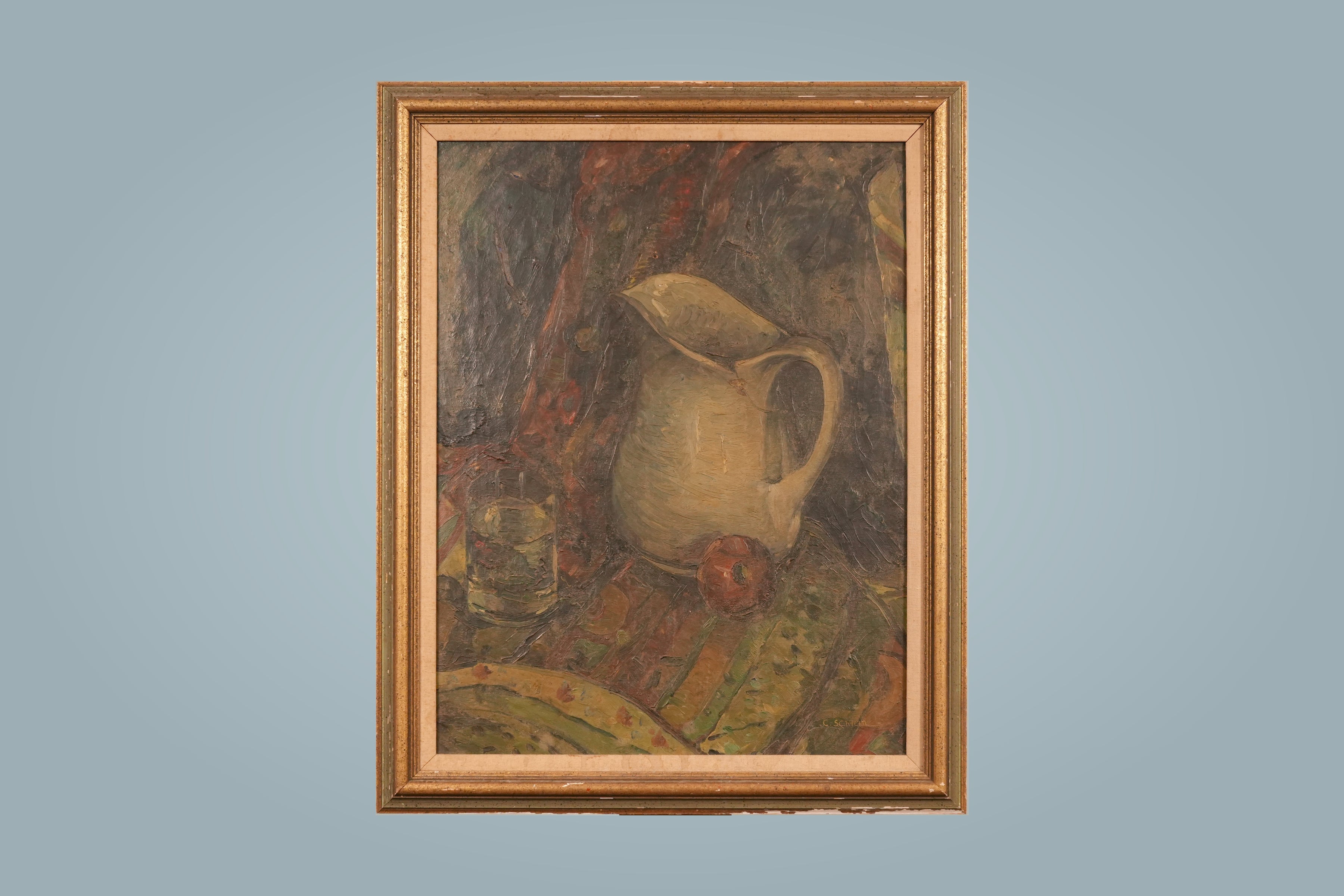 Vintage framed oil painting still life — main view