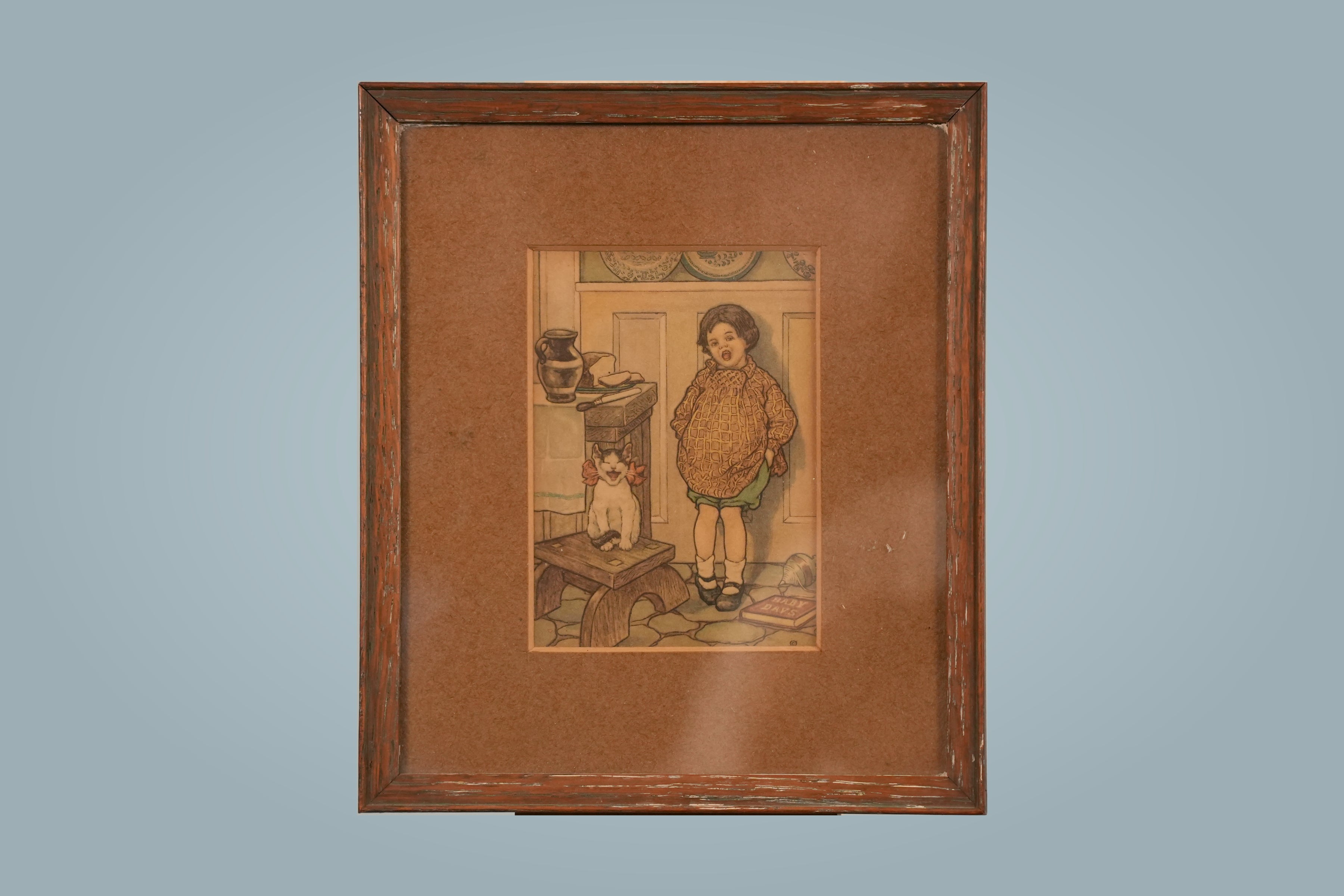 Vintage Illustration Print, Child and Kitten — main view