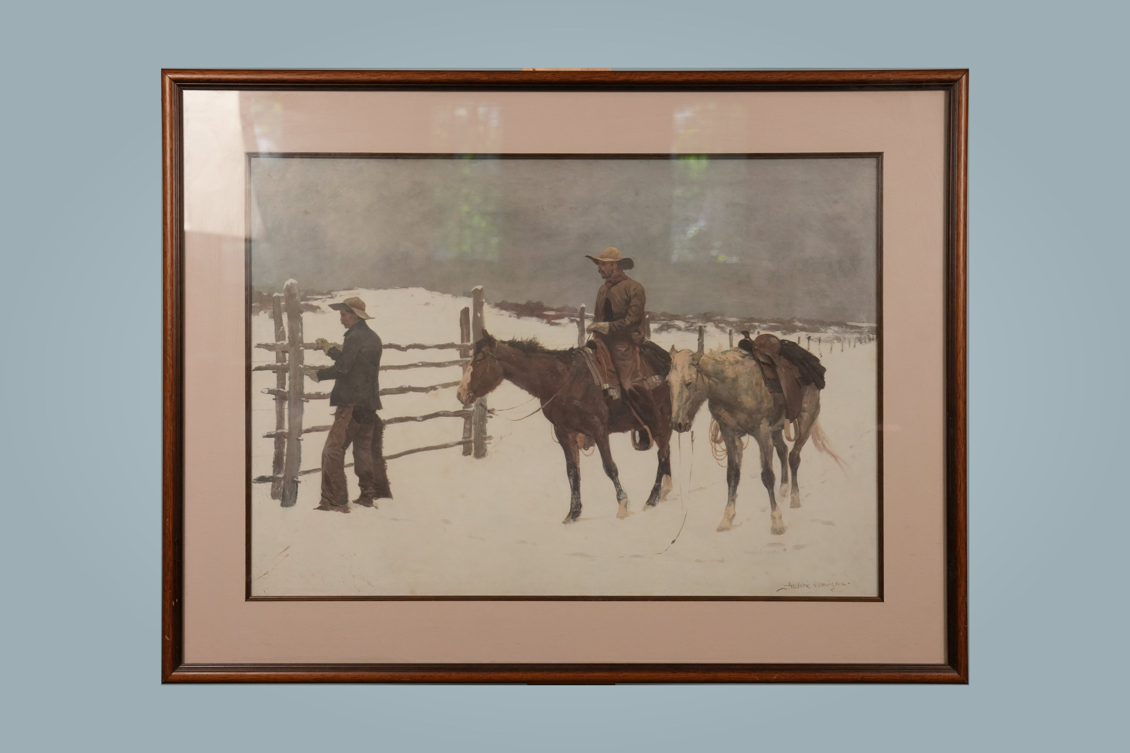Framed Western Winter Ranch Scene — main view